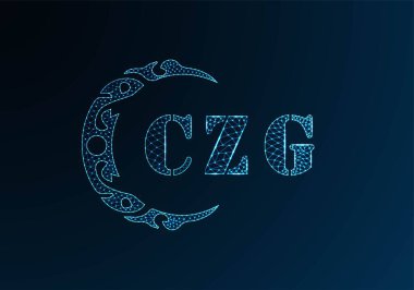 Düşük polyester harfli logo CZG tasarımı. Mavi renk gradyan arkaplan üzerinde CZG harfi logosu düşük polivektör tasarımı. CZG logosu düşük poli dekoru