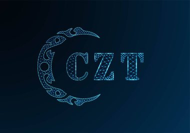 Düşük polyester harfli logo CZT tasarımı. Mavi renk gradyan arkaplan üzerinde CZT harfi logosu düşük polivektör tasarımı. CZT logosu düşük poli tasarımı