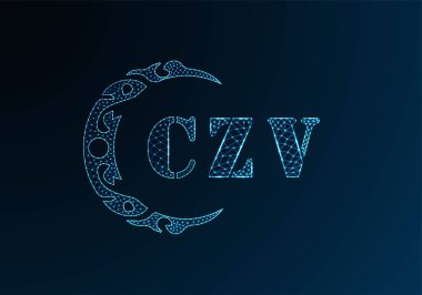 Düşük polyester harfli CZV logosu. Mavi renk gradyan arka planda CZV harfi logosu düşük poli vektör tasarımı. CZV logosu düşük poli tasarımı