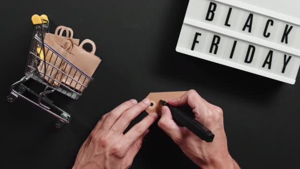 ブラックフライデー特別オファーショッピングカート付き販売背景 — ストック動画