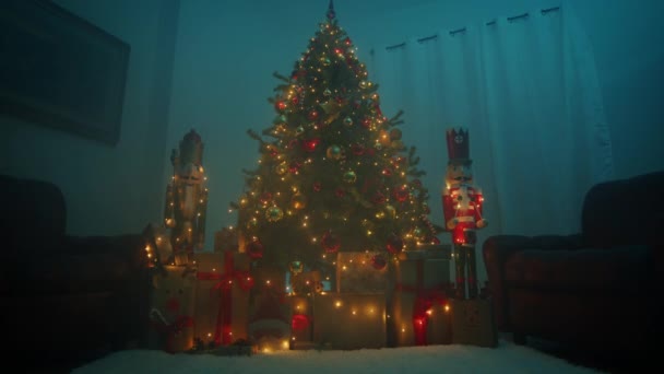 Karácsonyfa Ház Éjjeli Szobájában — Stock videók