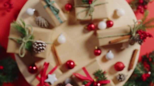 Vánoční Dárek Představuje Box Pozadí Ploché Vrstvy Pohled — Stock video
