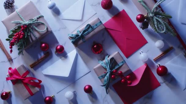 Різдвяний Подарунок Подарунки Коробка Перегляд Плоского Шару — стокове відео