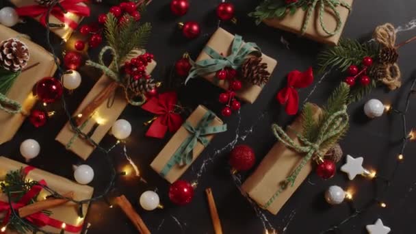 Noel Hediyesi Hediyeler Kutu Arkaplan Düz Katman Görünümü — Stok video
