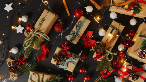 Weihnachten Hintergrund Mit Geschenken Pakete Flache Schicht Schießen — Stockfoto
