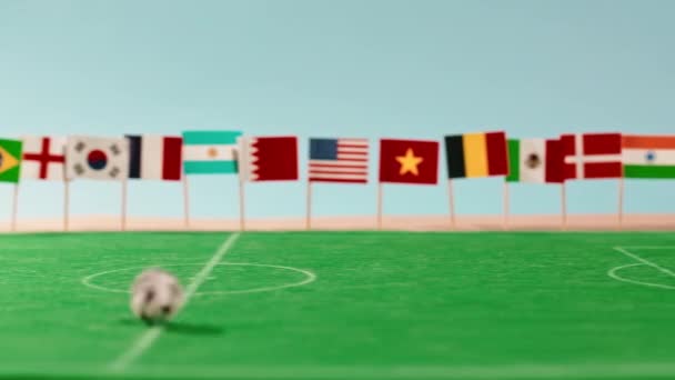 Świat Piłka Nożna Miniatura Hala Sportowa Widok Pola — Wideo stockowe