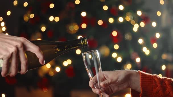 Наливание Шампанского Канун Нового Года — стоковое видео
