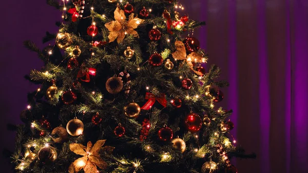 Pohon Natal Dengan Cahaya Malam Hari — Stok Foto