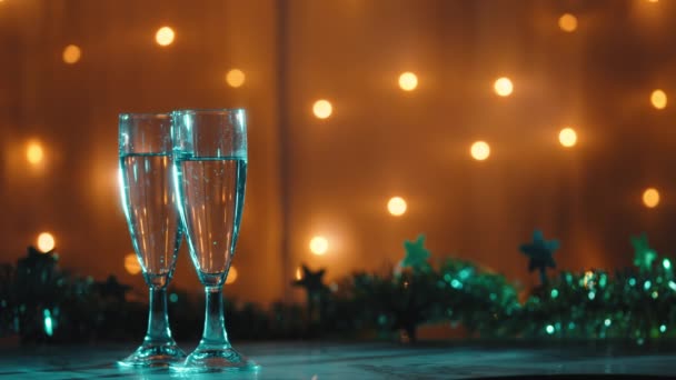 Deux Gobelets Champagne Pour Fête Nouvel — Video