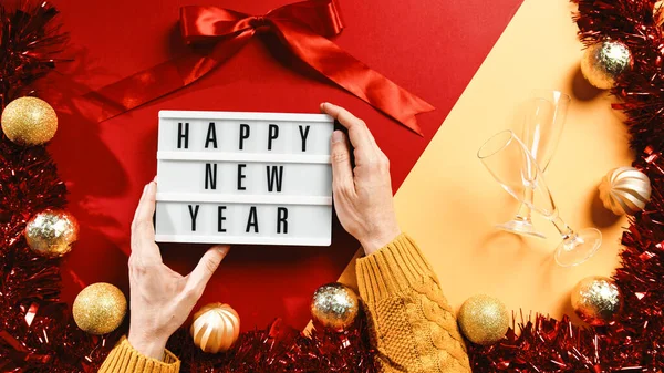 Happy New Year Frame Tampilan Lapis Datar — Stok Foto