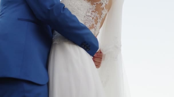 Pasgetrouwde Bruidegom Bruid Omarmen Liefdevol — Stockvideo
