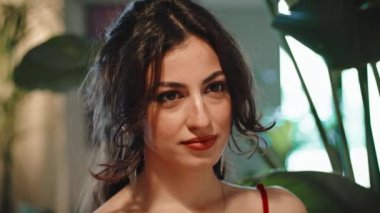 Girl Smile Her Boy At Restaurant.