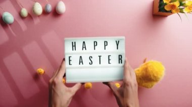 Happy easter decorative flat layer background.
