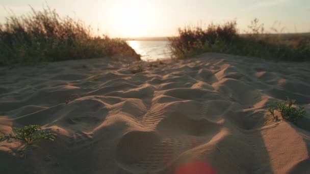 Zandduinen Sicilië Strand Kust Buurt Van Oceaan Bij Zonsondergang — Stockvideo