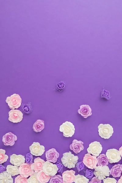 Bed of flowers on flat lay background