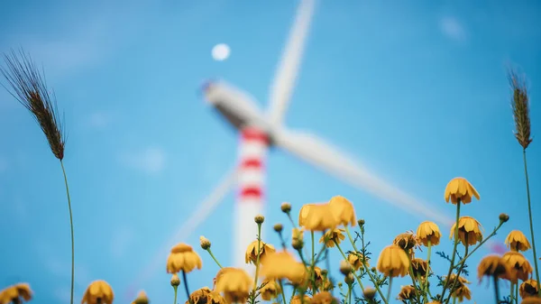 Elektrownia Wiatrowa Produkcji Czystej Energii Wzgórzach Zachodzie Słońca — Zdjęcie stockowe