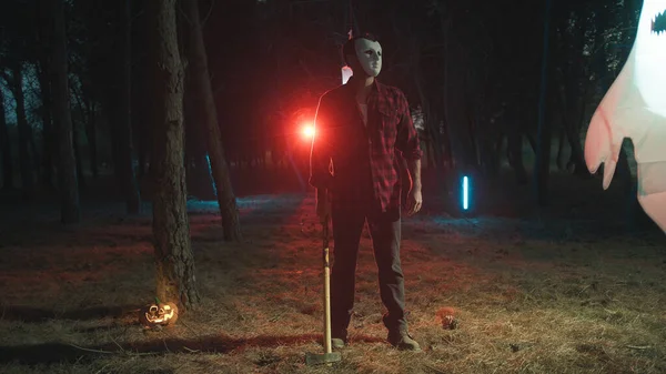 stock image Halloween mad man in the horror forest.