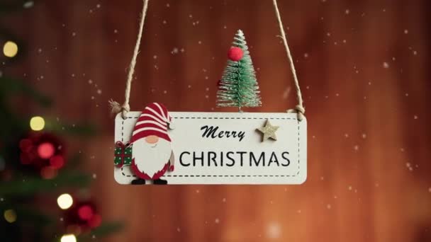 Veselé Vánoce Náplast Visí Zdobeným Stromem Pozadí — Stock video