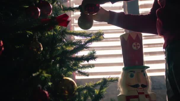 Kézzel Díszített Karácsonyfa Sziluettben — Stock videók