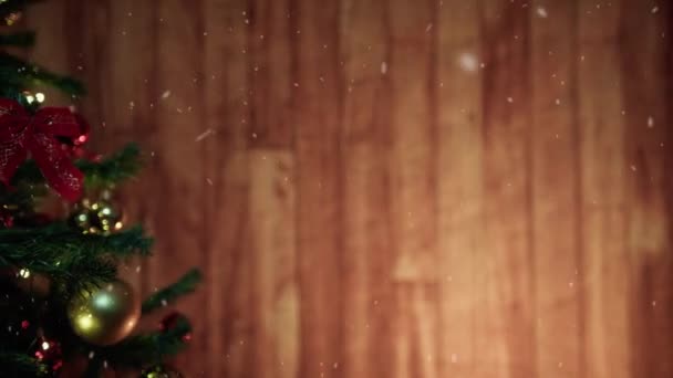 Árbol Navidad Con Pared Madera Fondo — Vídeo de stock