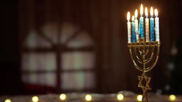 Feliz Hanukkah Fondo Con Candelero Espacio Copia — Vídeo de stock