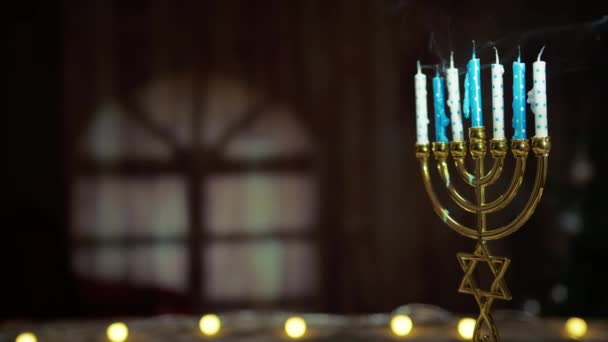 Happy Hanukkah Tło Świecznikiem Przestrzeń Skopiować — Wideo stockowe