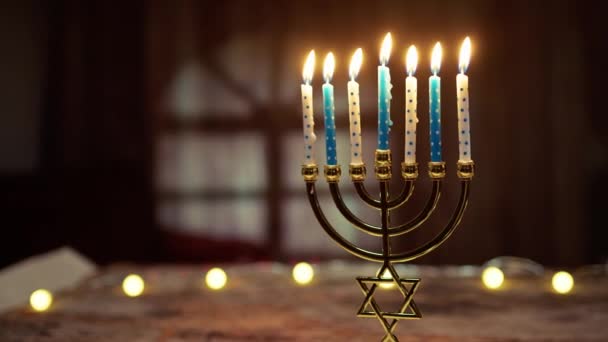 Fundo Feliz Hanukkah Com Castiçal Espaço Cópia — Vídeo de Stock