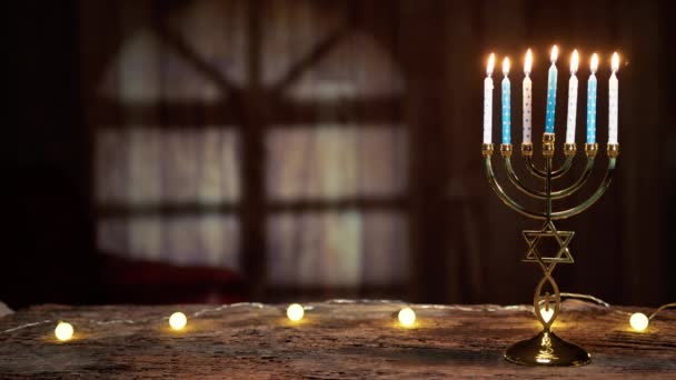 Fundo Feliz Hanukkah Com Castiçal Espaço Cópia — Vídeo de Stock