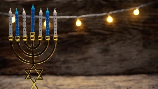 Feliz Hanukkah Fondo Con Candelero Espacio Copia — Vídeo de stock