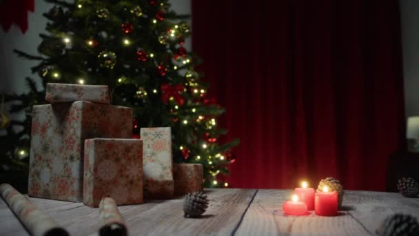 Karácsonyfa Ajándék Gyertyák Háttér — Stock videók