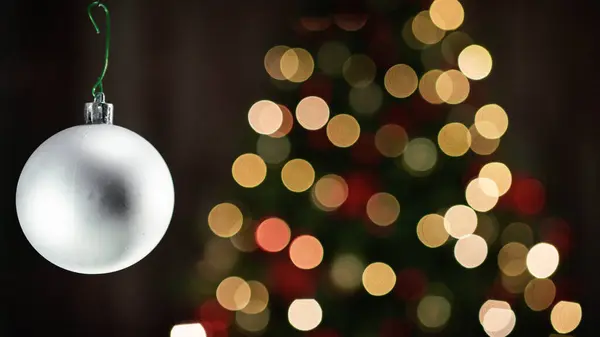 Grey Christmas Ball Tree Background Copy Space — Stock Photo, Image