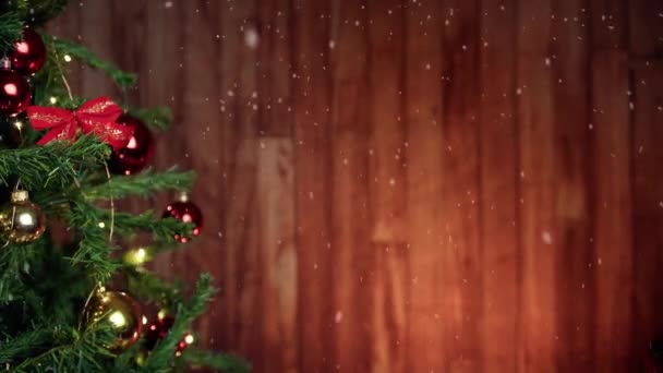 Árbol Navidad Con Luces Fondo Madera — Vídeo de stock