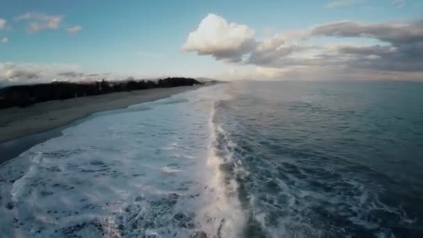 Ocean Water Winter Clouds Evening Sky Aerial View — Stockvideo