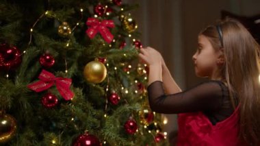 Küçük hanım Noel için ağaç hazırlıyor. . 