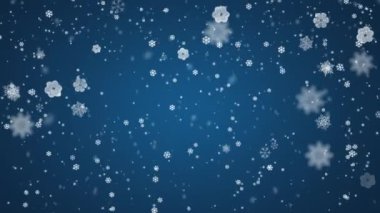 Mavi arkaplanda kar taneleri ve kar tanecikleri . 