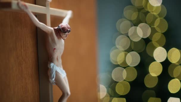耶稣在十字架上遭受圣诞节背景的苦难 — 图库视频影像
