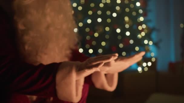 圣诞老人在壁炉边热身 — 图库视频影像