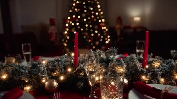 Table Ready Welcome Family Christmas Dinner — Stock Video