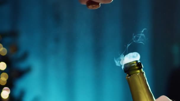 Entkorken Einer Flasche Champagner Für Eine Party — Stockvideo