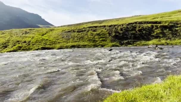 Flux Fluvial Dans Canyon Par Une Journée Ensoleillée Islande — Video