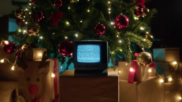 Statisches Fernsehen Weihnachten Mit Weißem Rauschen Und Flackern — Stockvideo