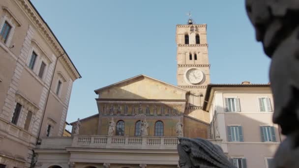 Basiliek Klokkentoren Van Santa Maria Trastevere Rome — Stockvideo