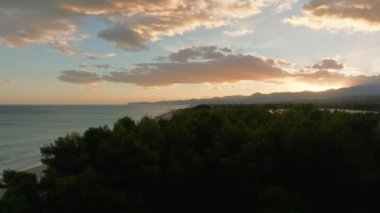 Gün doğumunda bir kıyı şeridinin manzarası. 