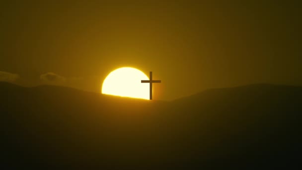 Sonne Geht Einen Berg Hinunter Wohin Jesu Kreuz Führt — Stockvideo