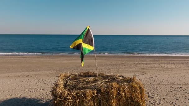 Drapeau Jamaïque Flotte Sur Une Cabane Plage Près Océan — Video