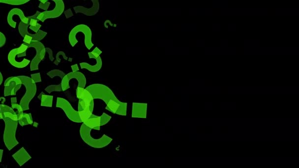 Frågetecken Symboler Partiklar Som Rör Sig Svart Transparent Alfa Bakgrund — Stockvideo