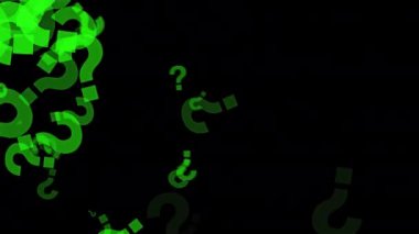 Soru işaretleri siyah şeffaf alfa arkaplanı üzerinde hareket eden parçacıkları simgeler.