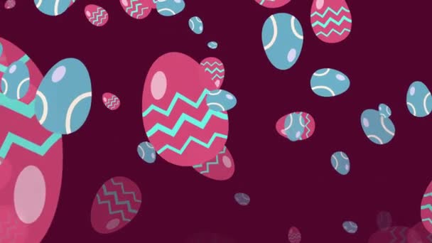 Huevos Pascua Rojos Azules Cayendo Sobre Rojo — Vídeo de stock