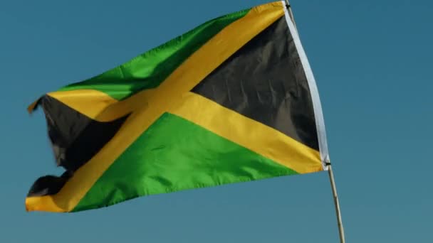 Jamaica Vlag Vliegt Een Strand Hut Nabij Oceaan — Stockvideo