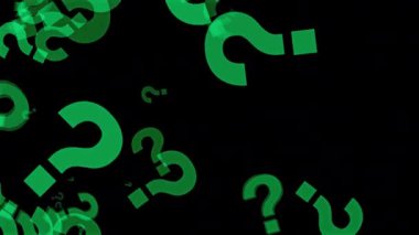 Soru işaretleri siyah şeffaf alfa arkaplanı üzerinde hareket eden parçacıkları simgeler.
